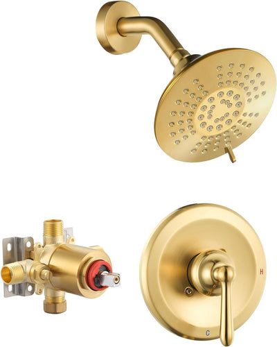 Juego grifo ducha dorado cepillado 6pulg con mango alta presión