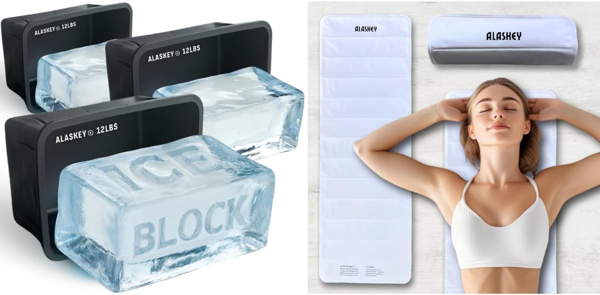 Molde gigante para bloques de hielo de 12 libras paquete de 3 y hielo Alaskey blanco grande manta refrescante reutilizable 45 x 16 pulgadas