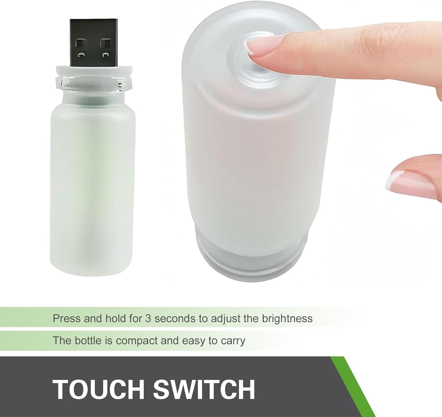 Lámpara nocturna USB vidrio esmerilado luz regulable verde