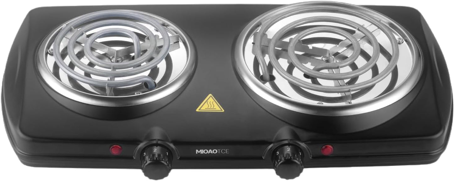 Placa eléctrica doble quemador 1800W espiral 5.2-6pulg ajustable