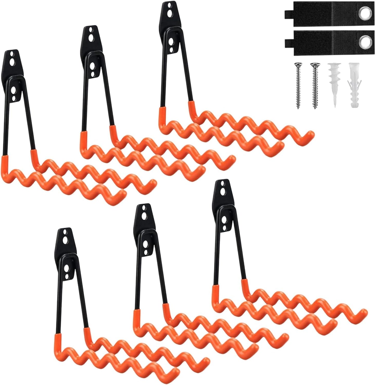 6 Ganchos Garaje Acero Antiderrap Naranja