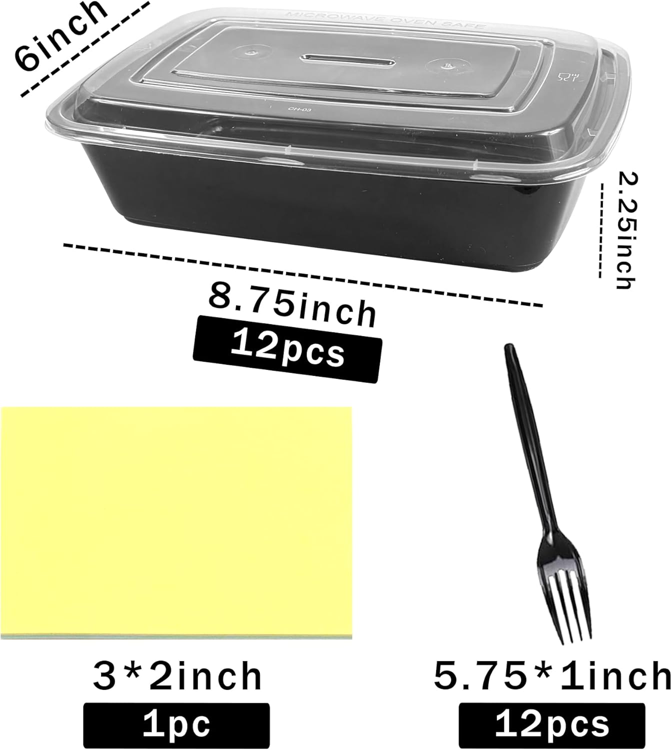 Paquete de 12 recipientes de comida de 38 oz con tapas y tenedores
