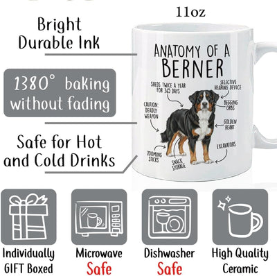 Taza de café con anatomía divertida de un perro Bernés, regalo para amantes de los perros