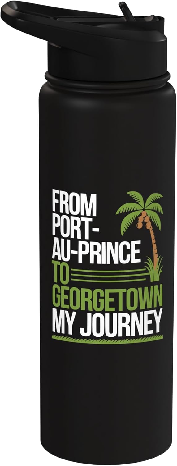 Botella agua acero inox aislada bandera Guyana-Haiti