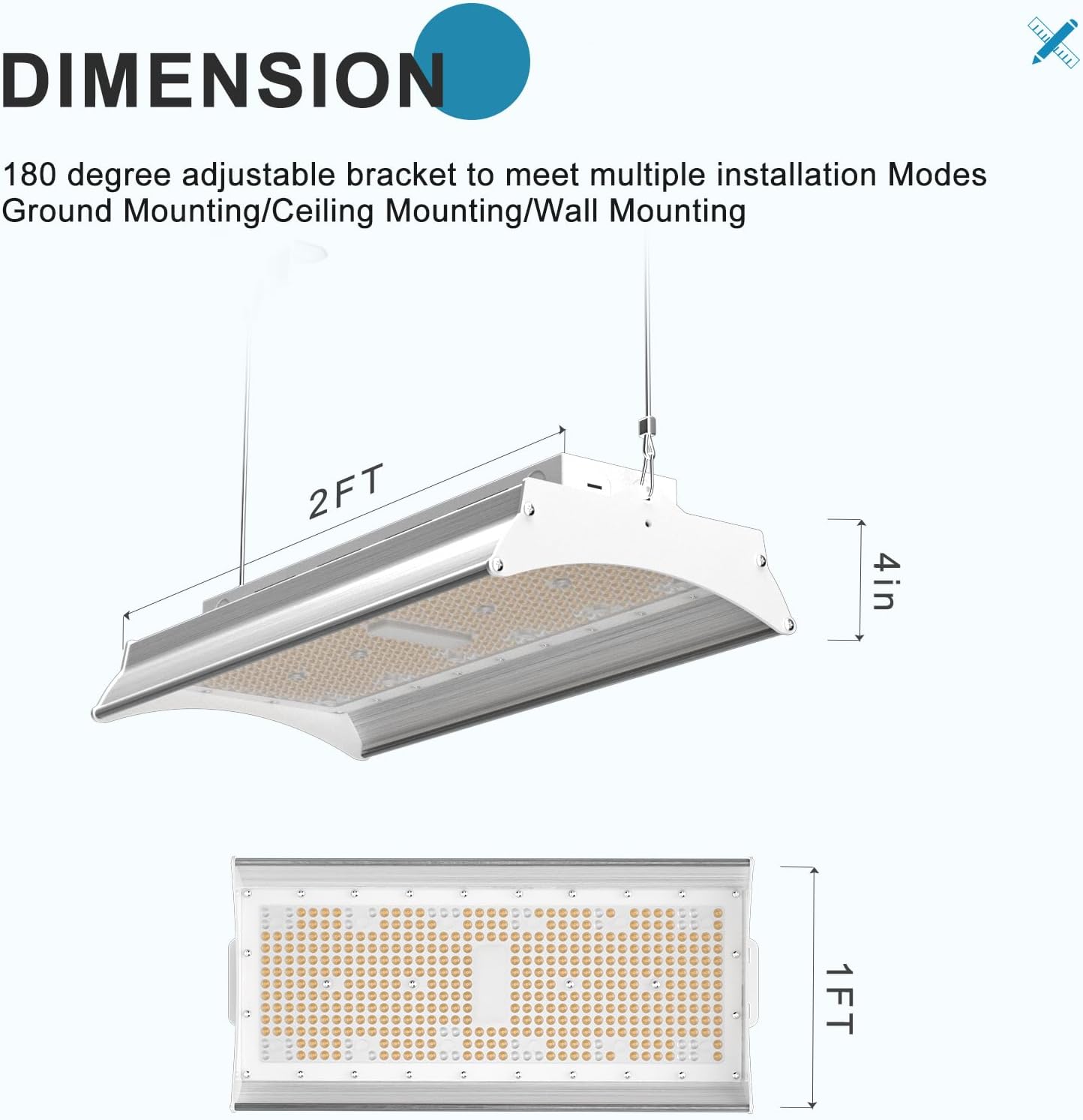 Luz lineal bahía alta 250W aluminio 5000K iluminación comercial