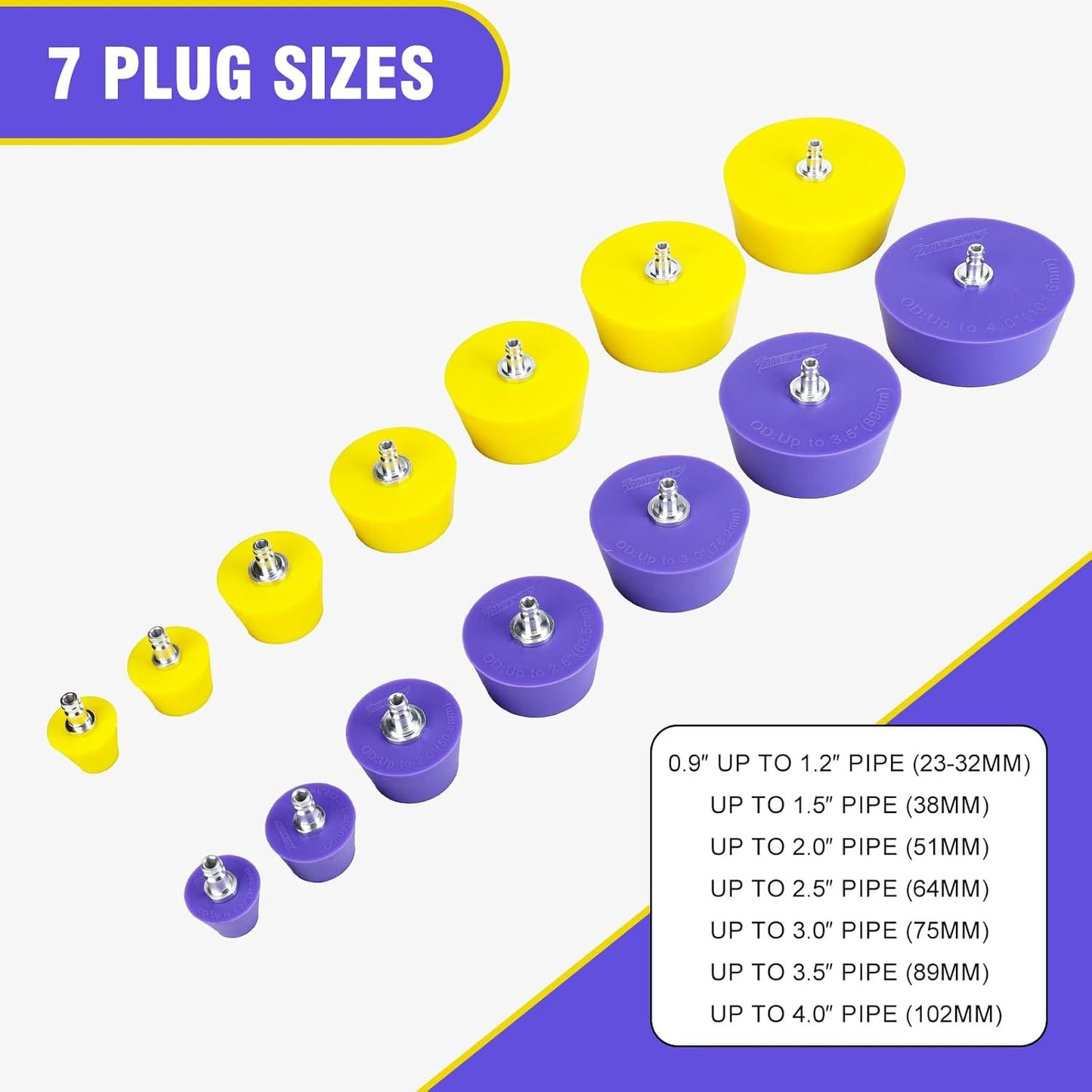 Kit tapones purga silicona 0.9-4pulg ajustables amarillo morado