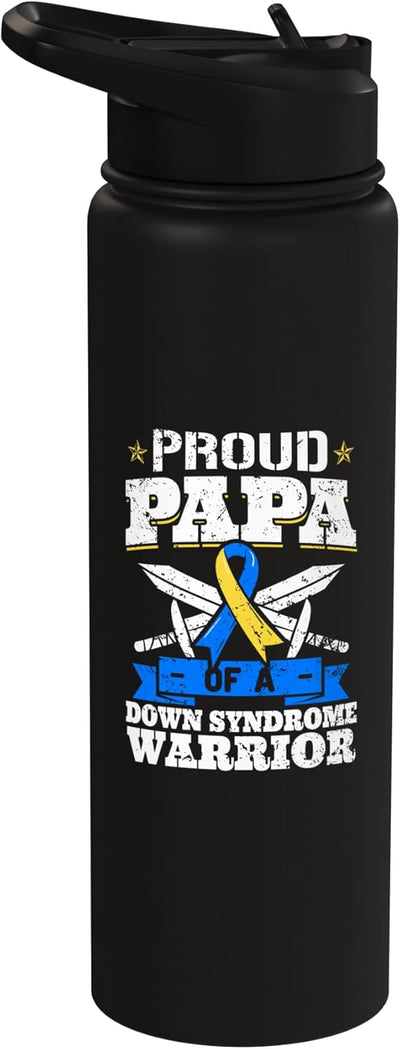 Botella agua acero inox aislada padre de hijo con síndrome de down