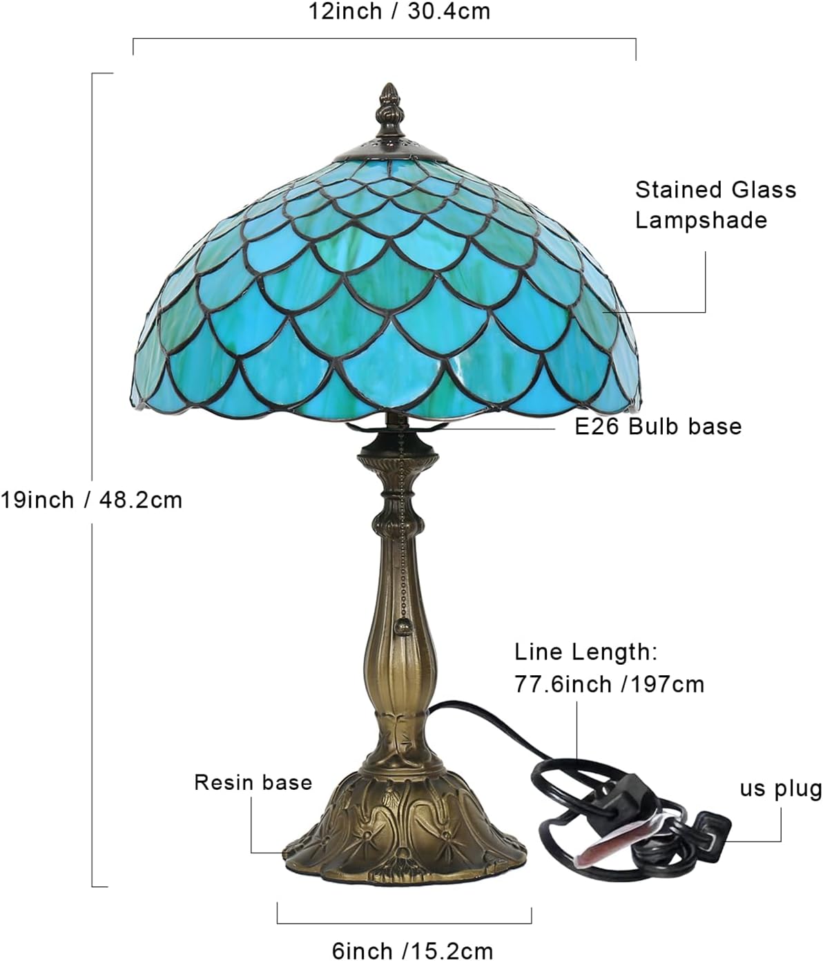 Lámpara vitral estilo escamas peces 12x12x19pulg