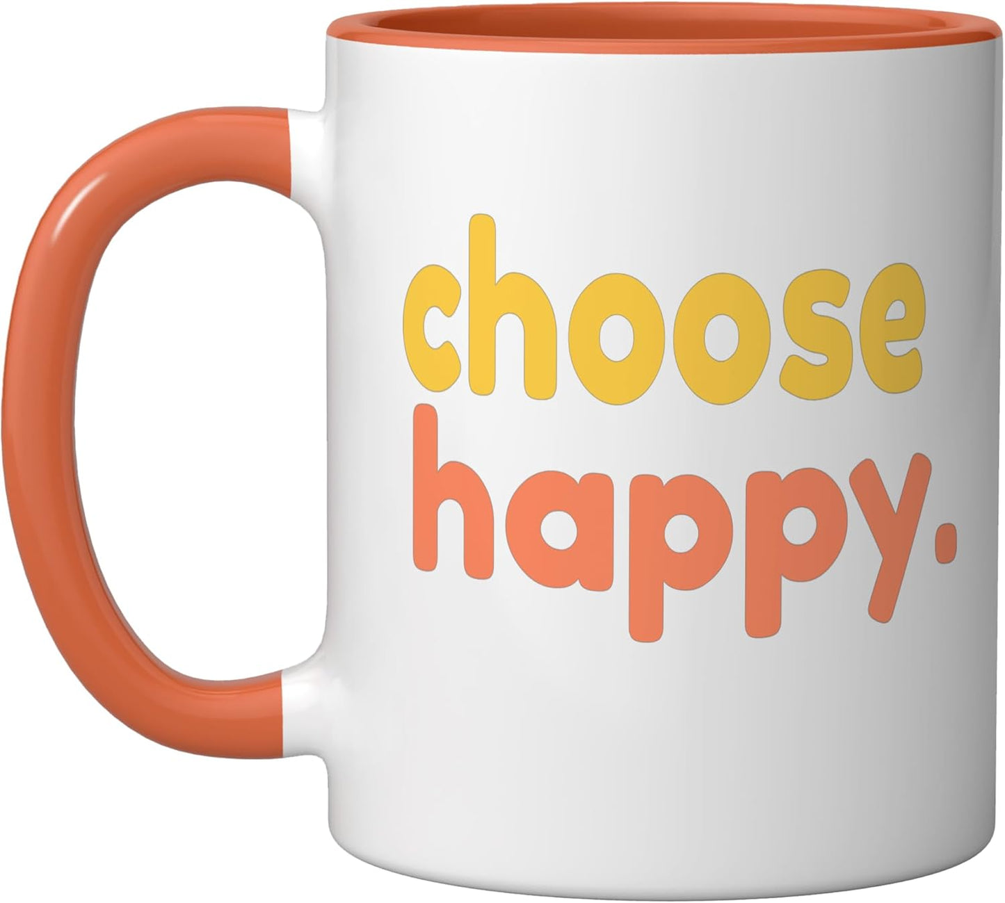 Taza cerámica retro minimalista con frase motivadora Choose Happy naranja/blanco