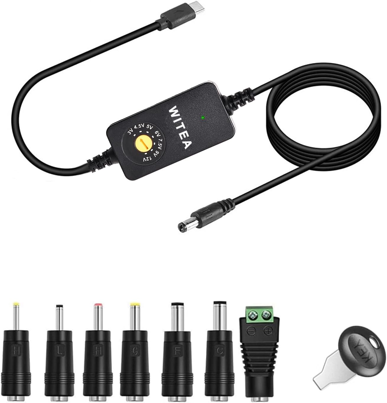 Adaptador USB-C a CC 7 salidas 3V-12V con 8 conectores