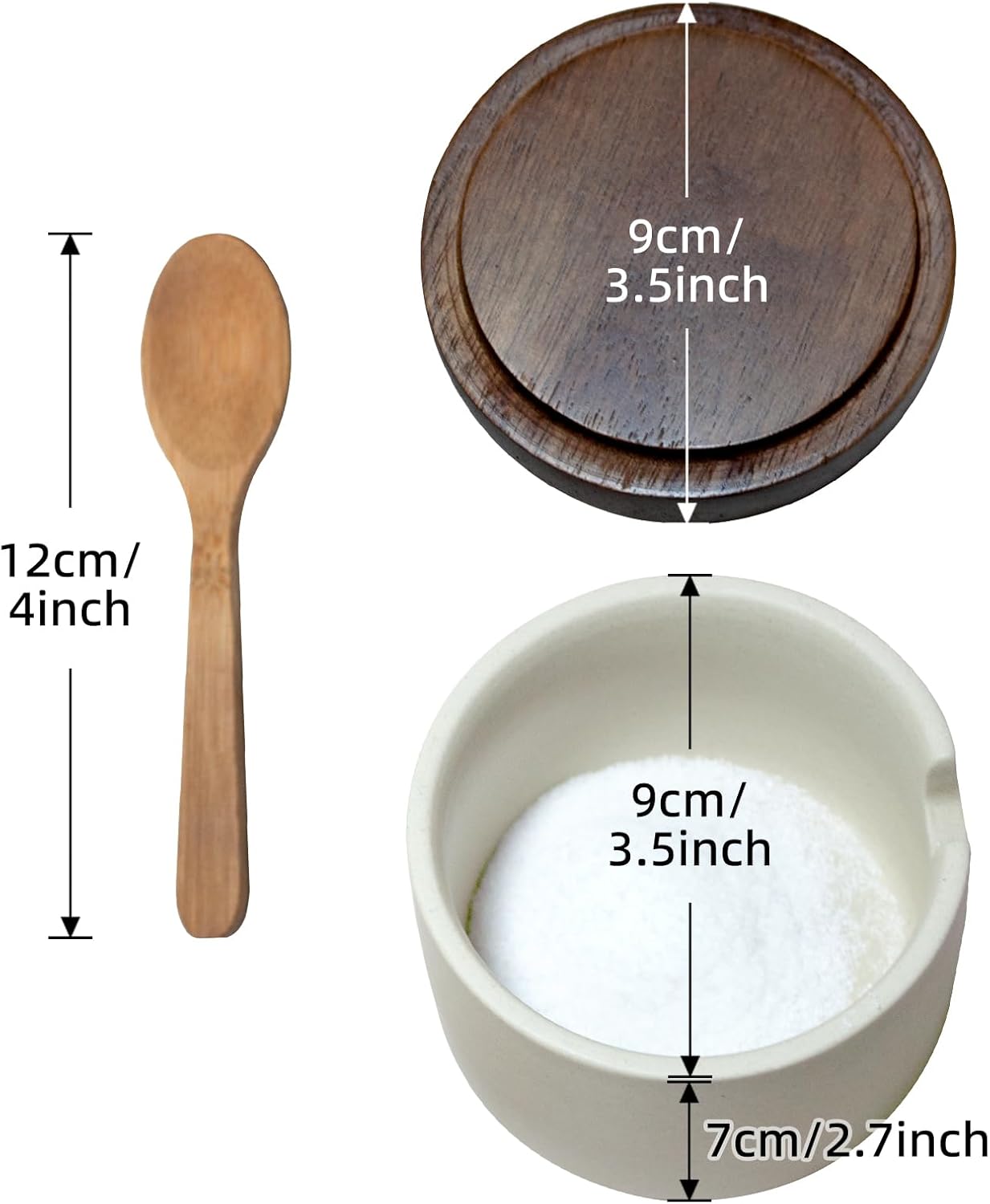 Bodega de cerámica hecha a mano con tapa y cuchara de acacia, tarro de cocina ancho para sal, especias y azúcar