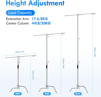 2 Soportes C Acero Inox 10pulg Ajustable para Fotografía