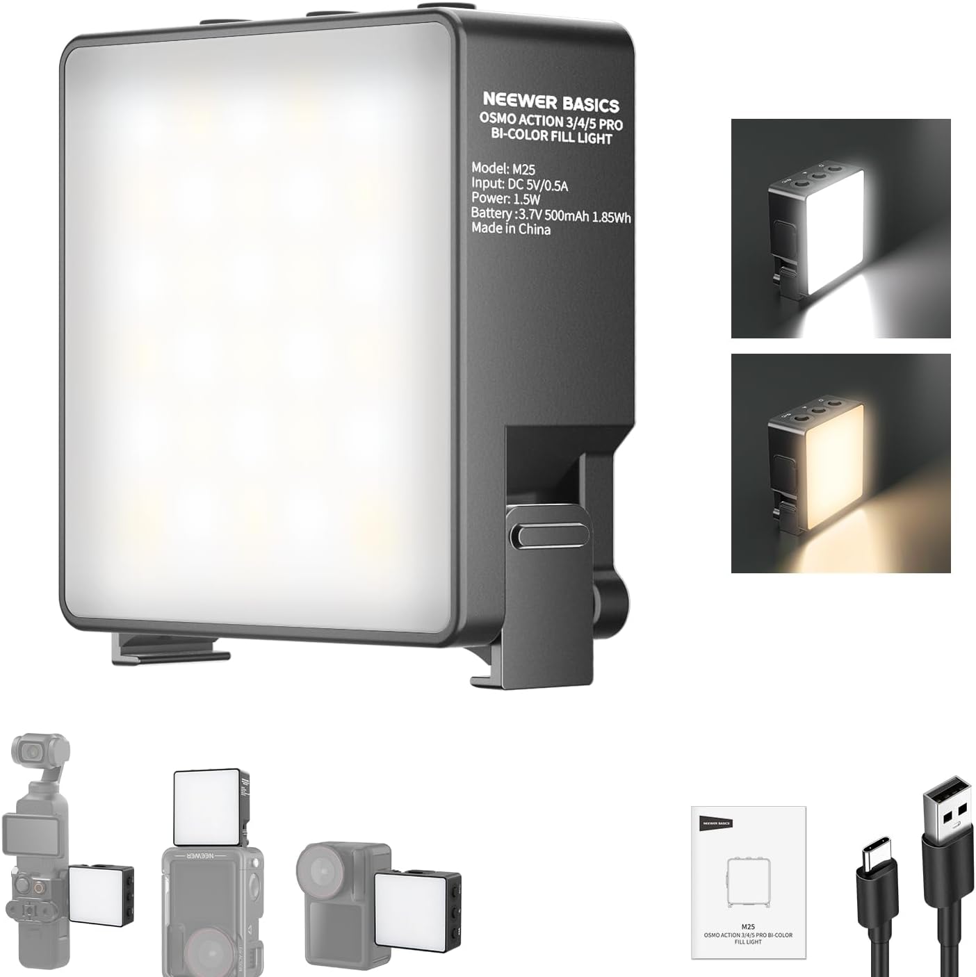 Luz LED magnética bicolor para DJI OSMO Nano Action 3 4 5 Pro CRI95