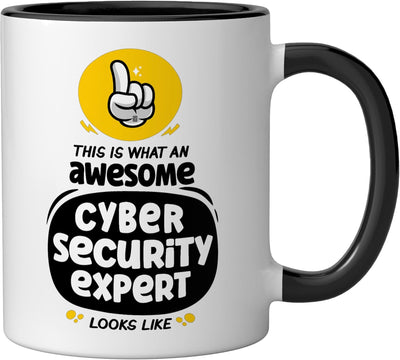 Taza de cerámica para experto en ciberseguridad divertida negra/blanca