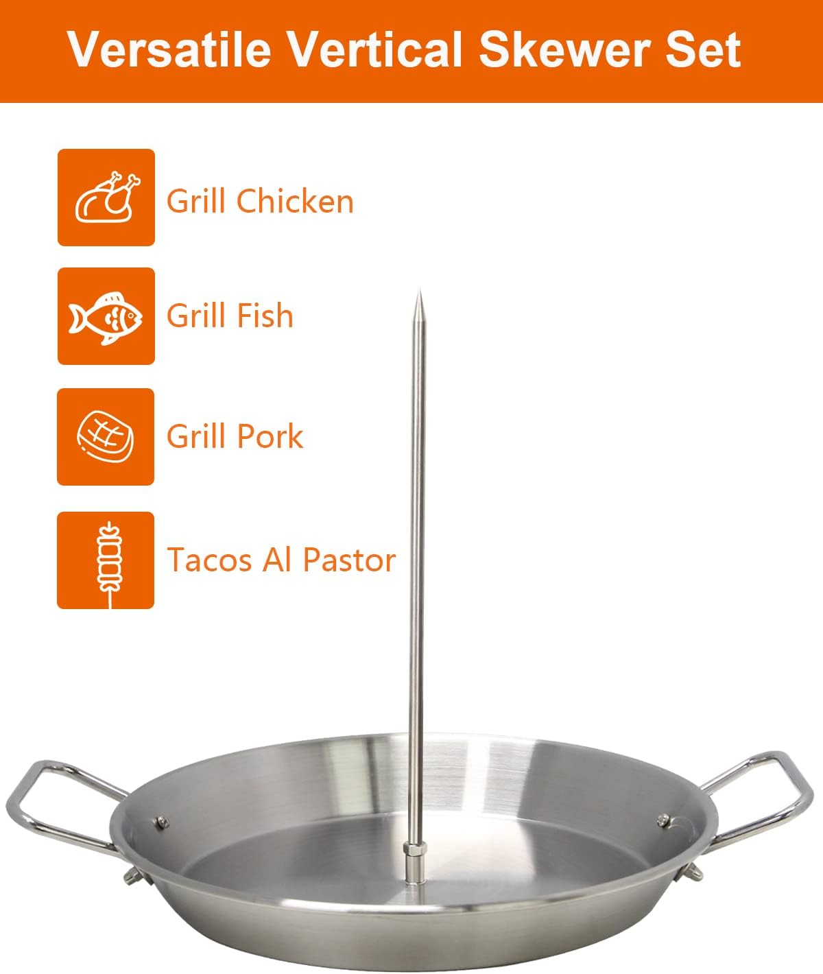 Soporte brocheta al pastor acero inox para horno