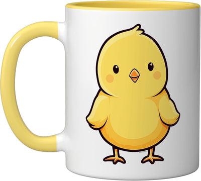 Taza cerámica de Pascua con disfraz de pollito amarillo y blanco