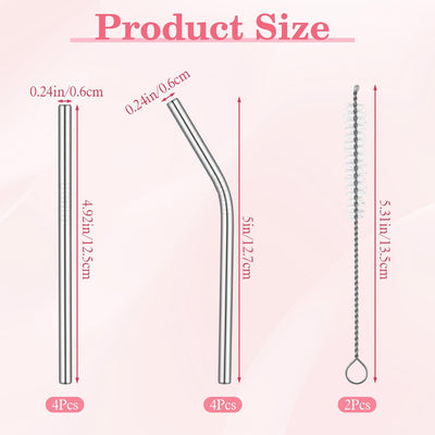 Paquete de 10 pajitas cortas de acero inoxidable 5 pulgadas reutilizables con cepillos