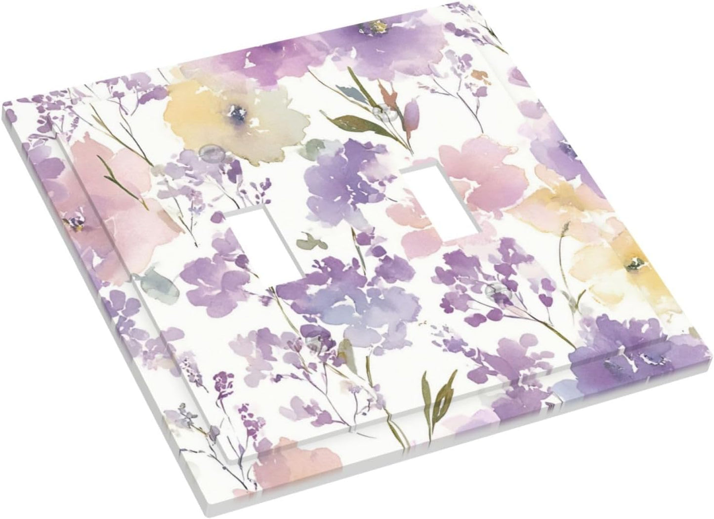 Placa decorativa interruptor luz morado floral acuarela