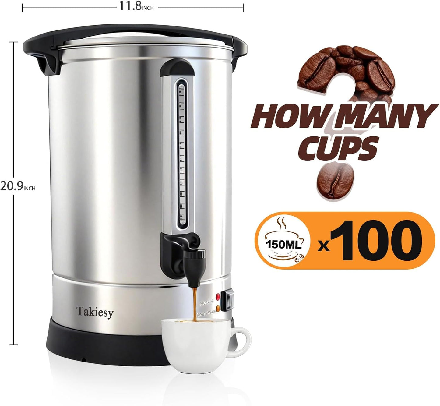 Urna Cafetera 100 Tazas Acero Inox Dispensador Bebida