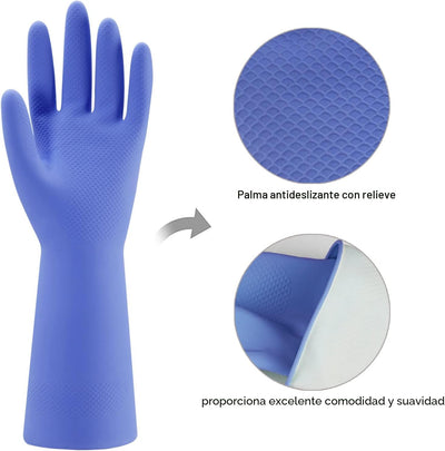 Guantes goma lavar platos reutilizables color azul