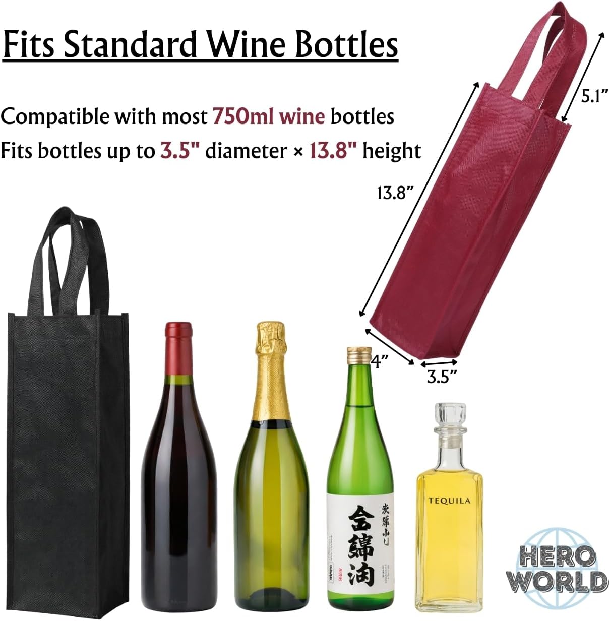 Bolsas para botellas de vino reutilizables rojas con asas paquete 10