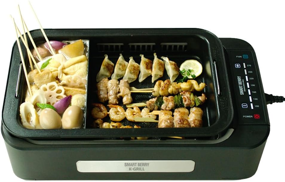 Parrilla eléctrica 3en1 sin humo con tapa vidrio y 7 niveles