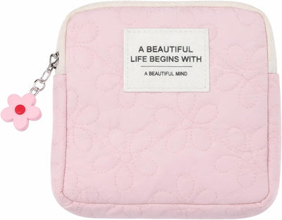 Bolso rosa estampado floral con cremallera para cosméticos niñas