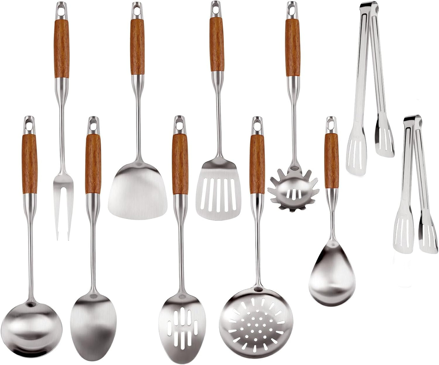 Juego de utensilios de cocina de acero inoxidable 304 con mango de madera 11 piezas