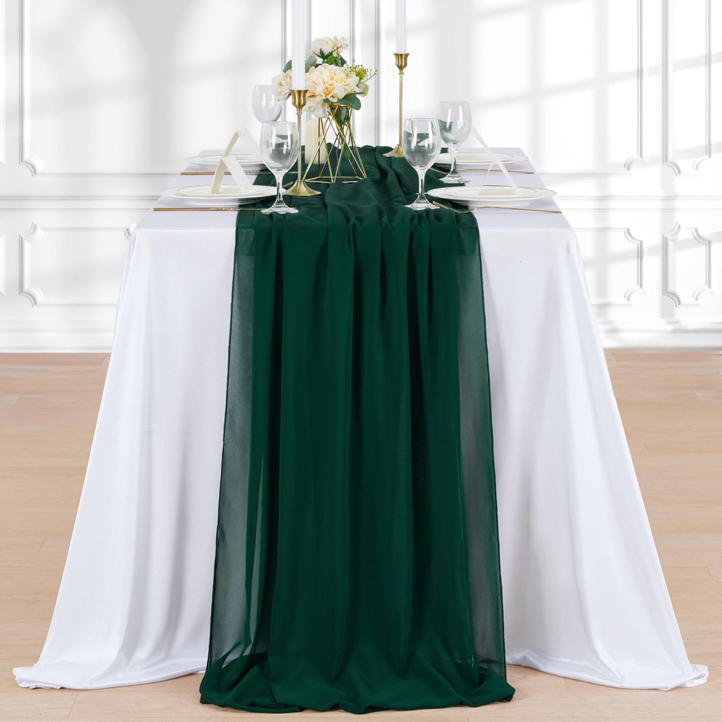 15 Caminos Mesa Gasa Verde Esmeralda Rústico Boda 27x120pulg