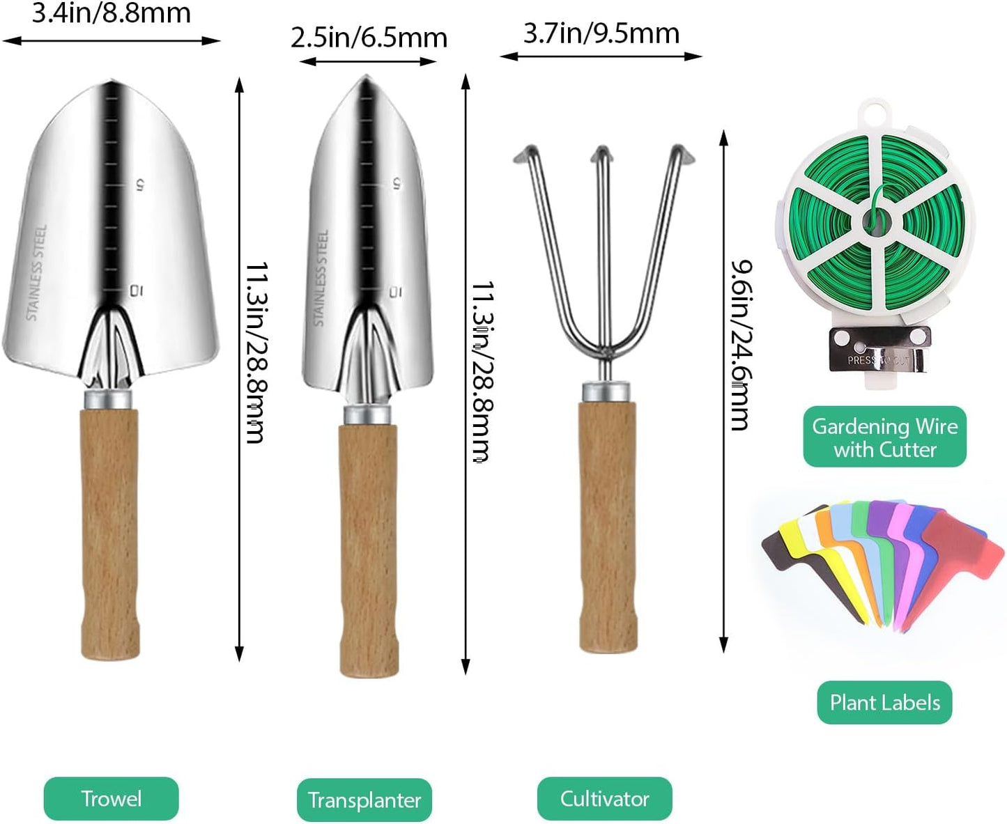 Set 3 Pzas Herramientas Jardín Acero Inox Pala Cultivador