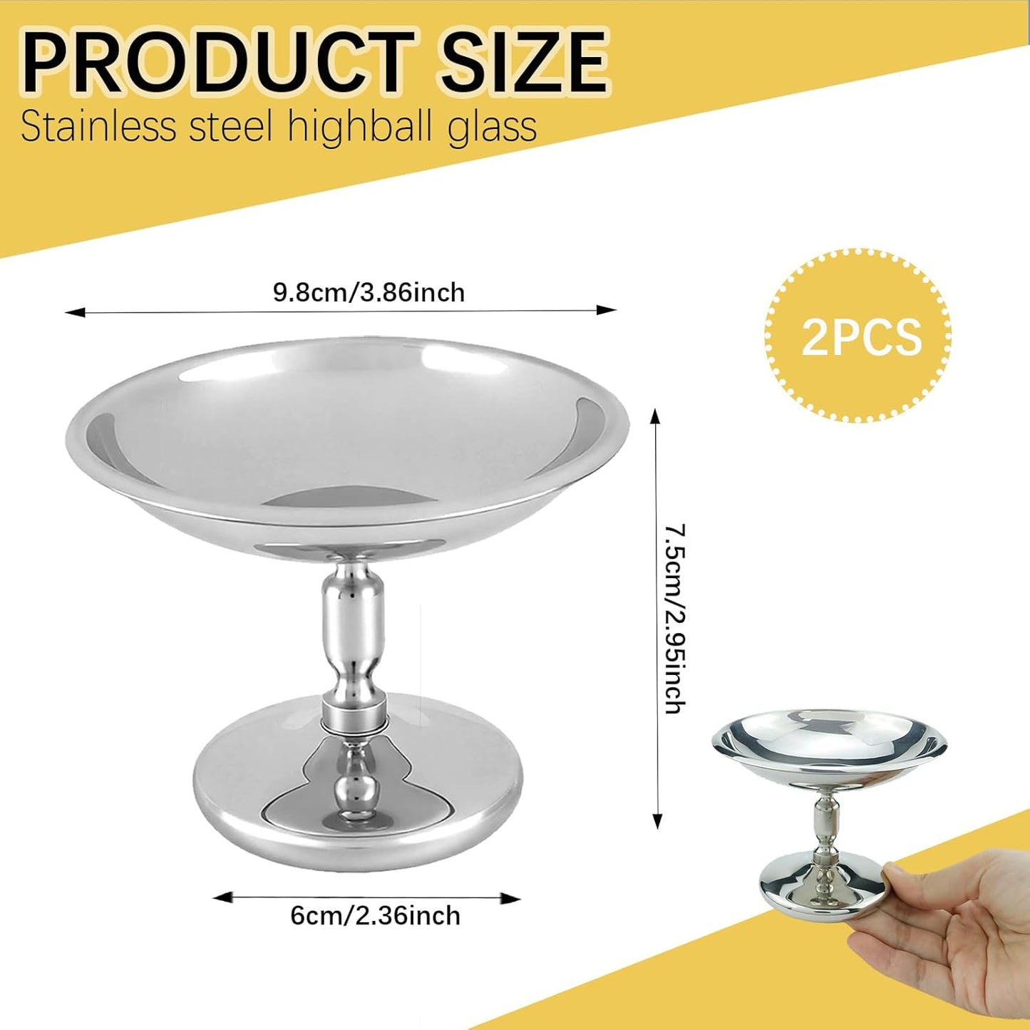 2 Pzas Cuencos Helado Acero Inox para Postres Frutas