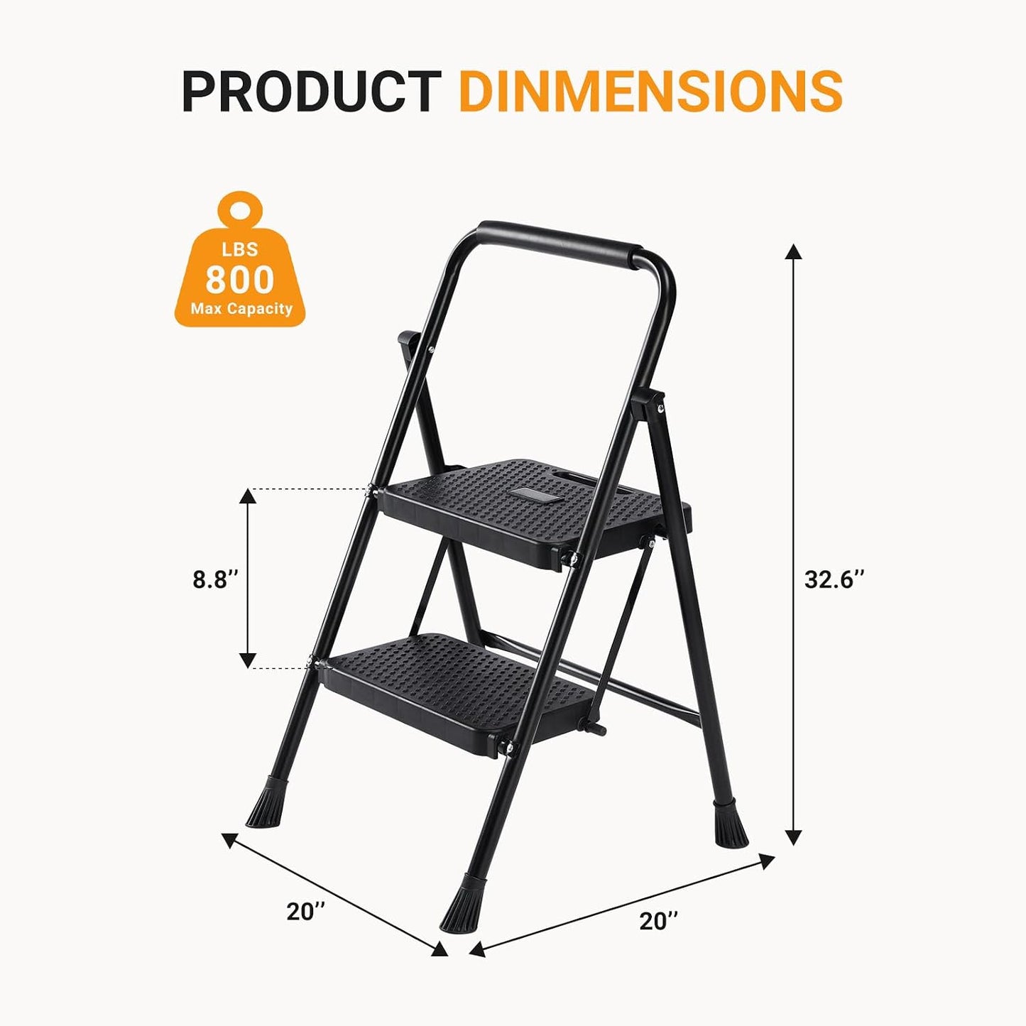 Escalera plegable 2 escalones acero negro antideslizante