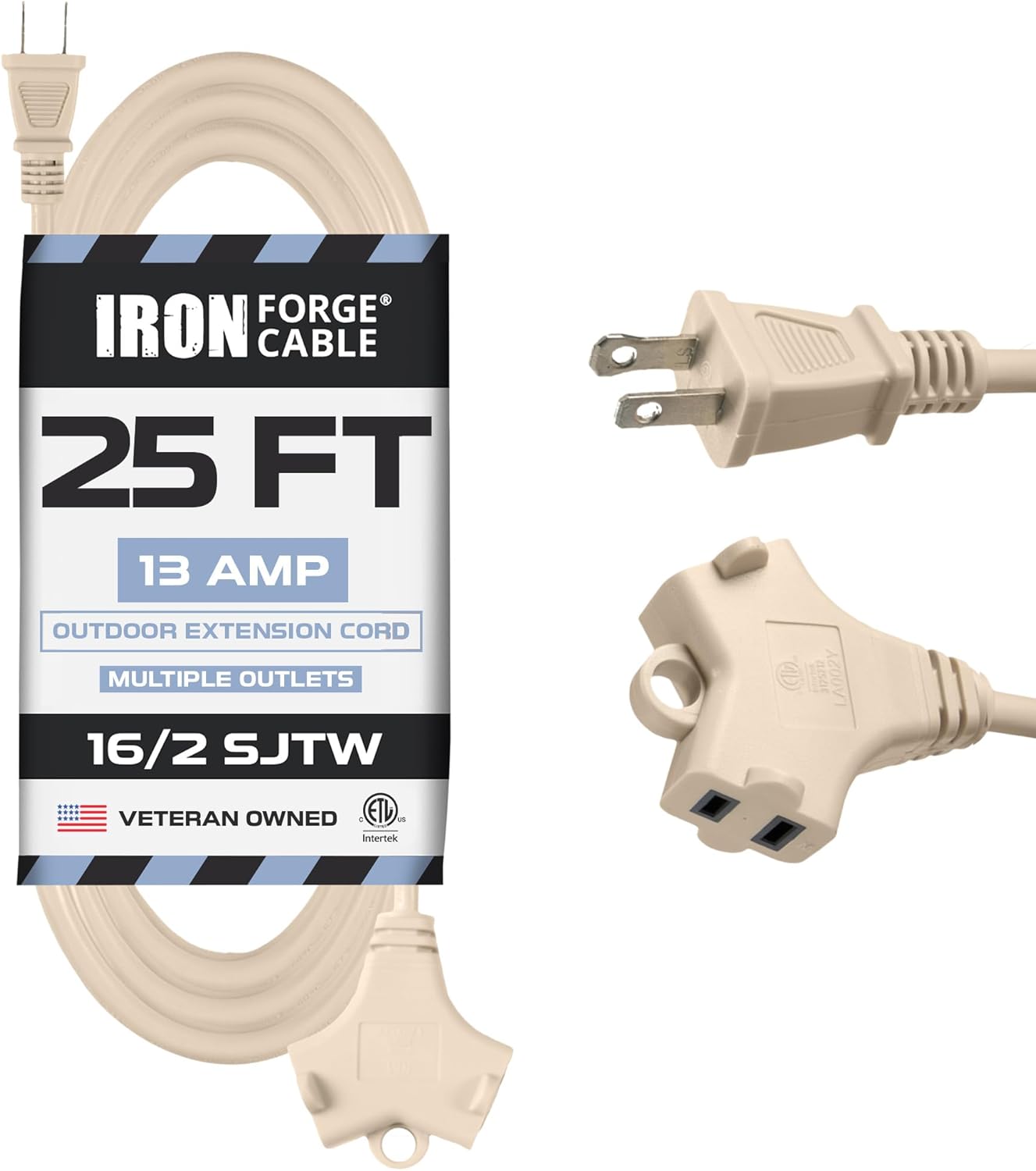 Cable extensión exterior 25ft 2 clavijas 13A beige tostado