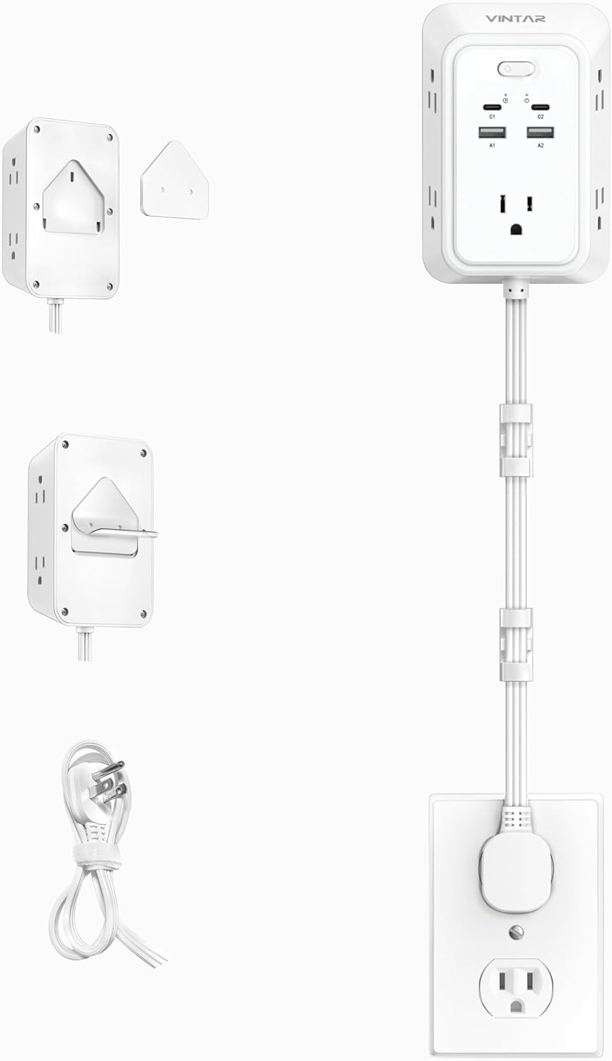 Extensor corriente 18pulg con 5 puertos CA y 4 USB (2 USB C) 1800J