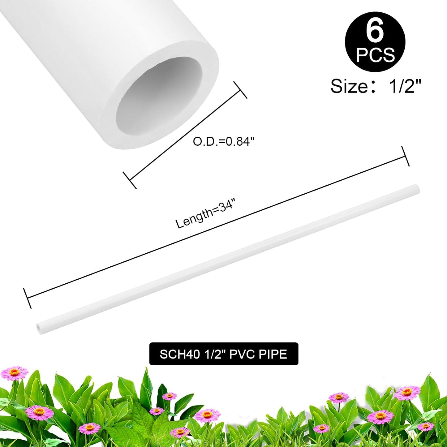6 Tubos Sch40 1/2x34pulg para bricolaje blanco