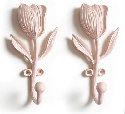 Ganchos pared tulipán rosa pack 2 estilo granja metal resistente