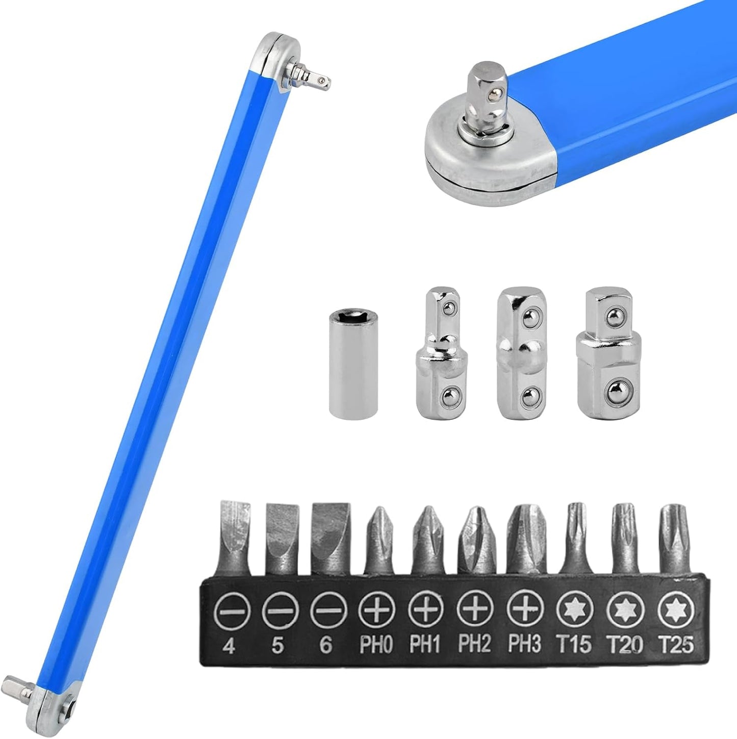 Juego llaves extensión trinquete 0 grados adaptadores 1/4-1/2pulg