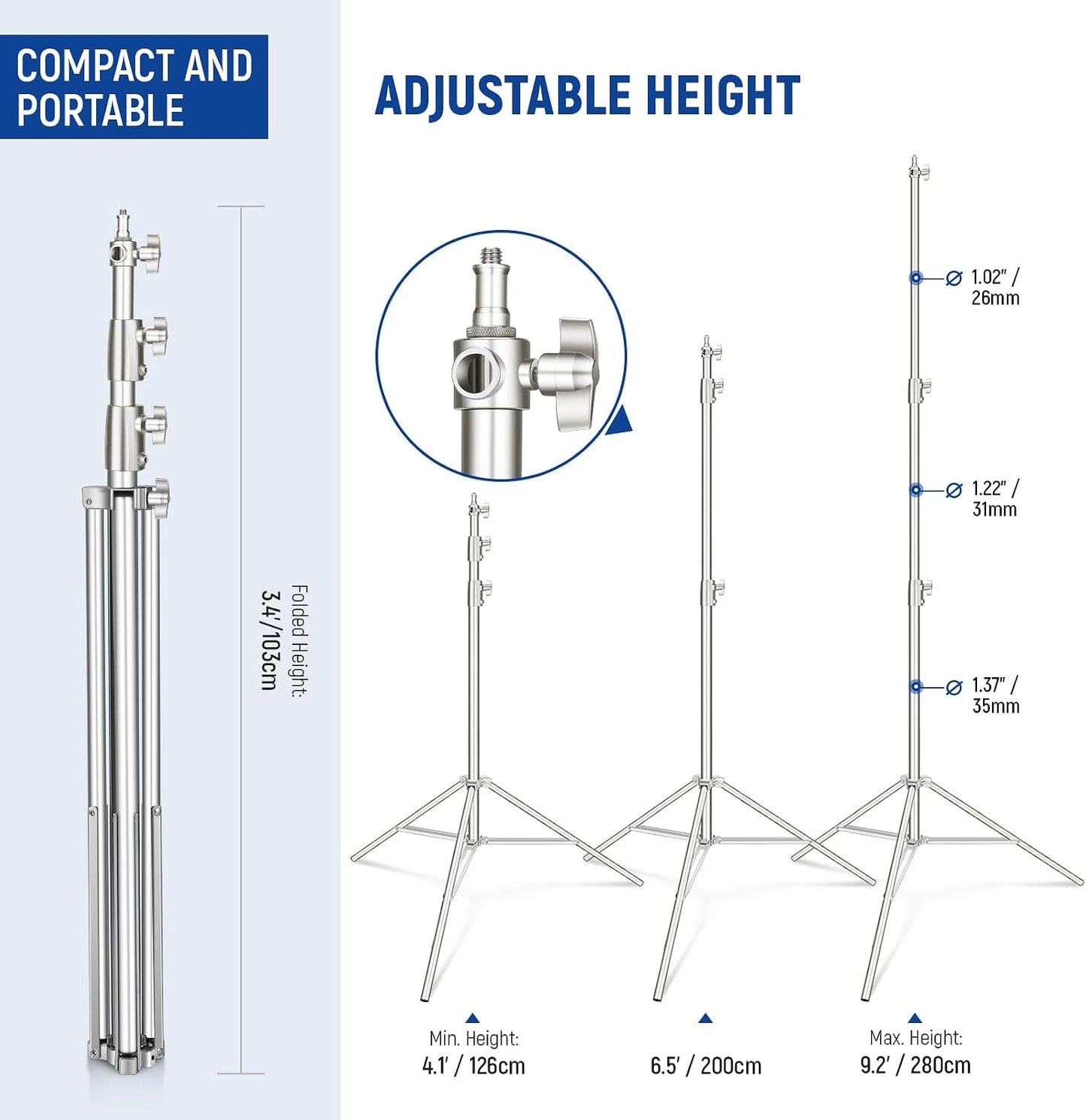 2 Pzas Soporte Luz Acero Inox 9.2ft Trípode Resistent