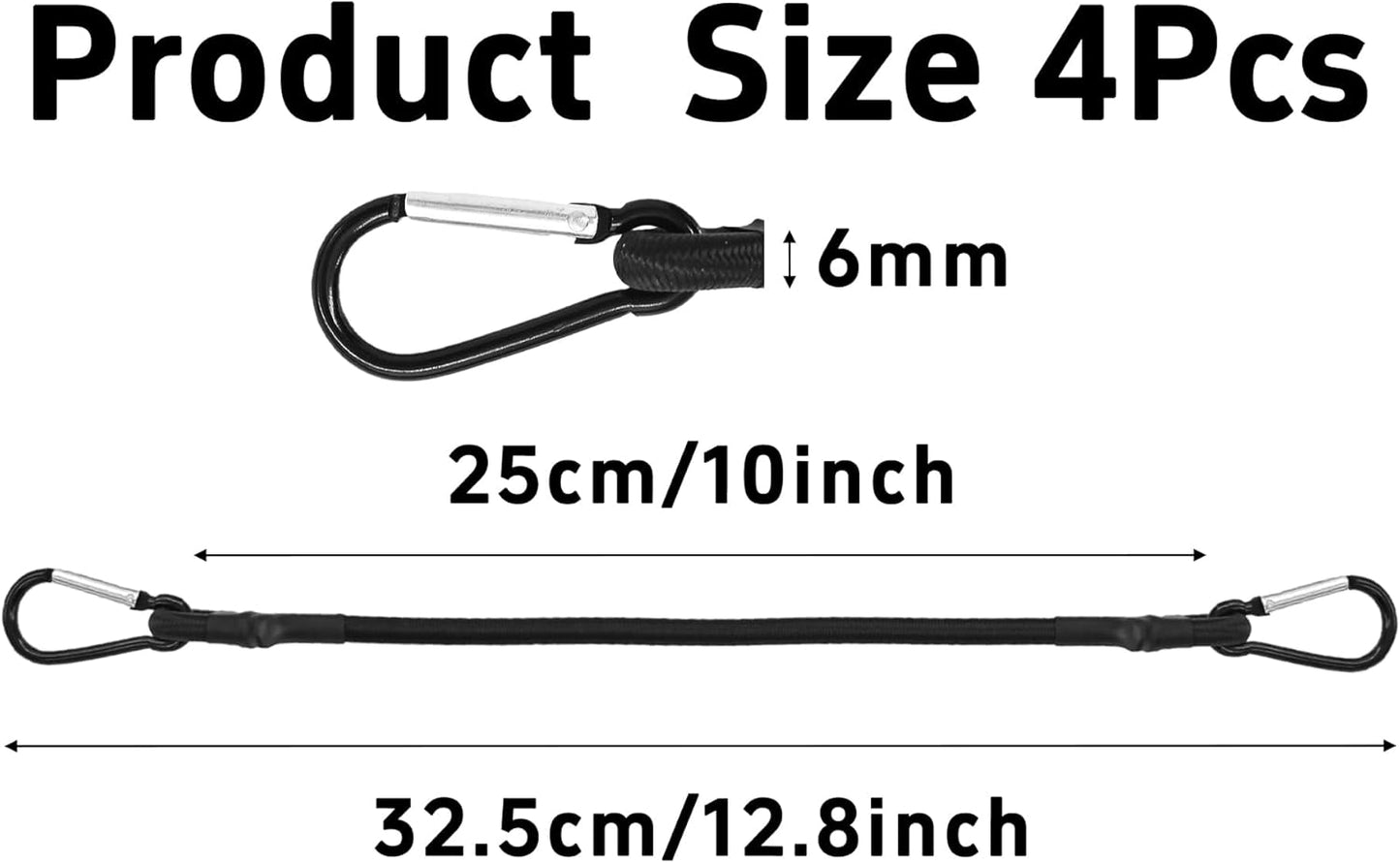 4 cuerdas elásticas 10pulg con mosquetón para bicicleta y carga