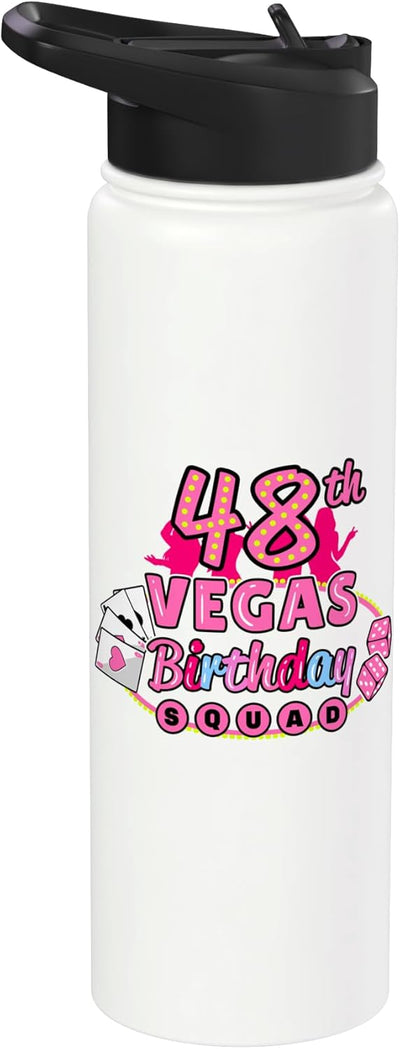 Botella de agua acero inoxidable aislada cumpleaños 48º Las Vegas