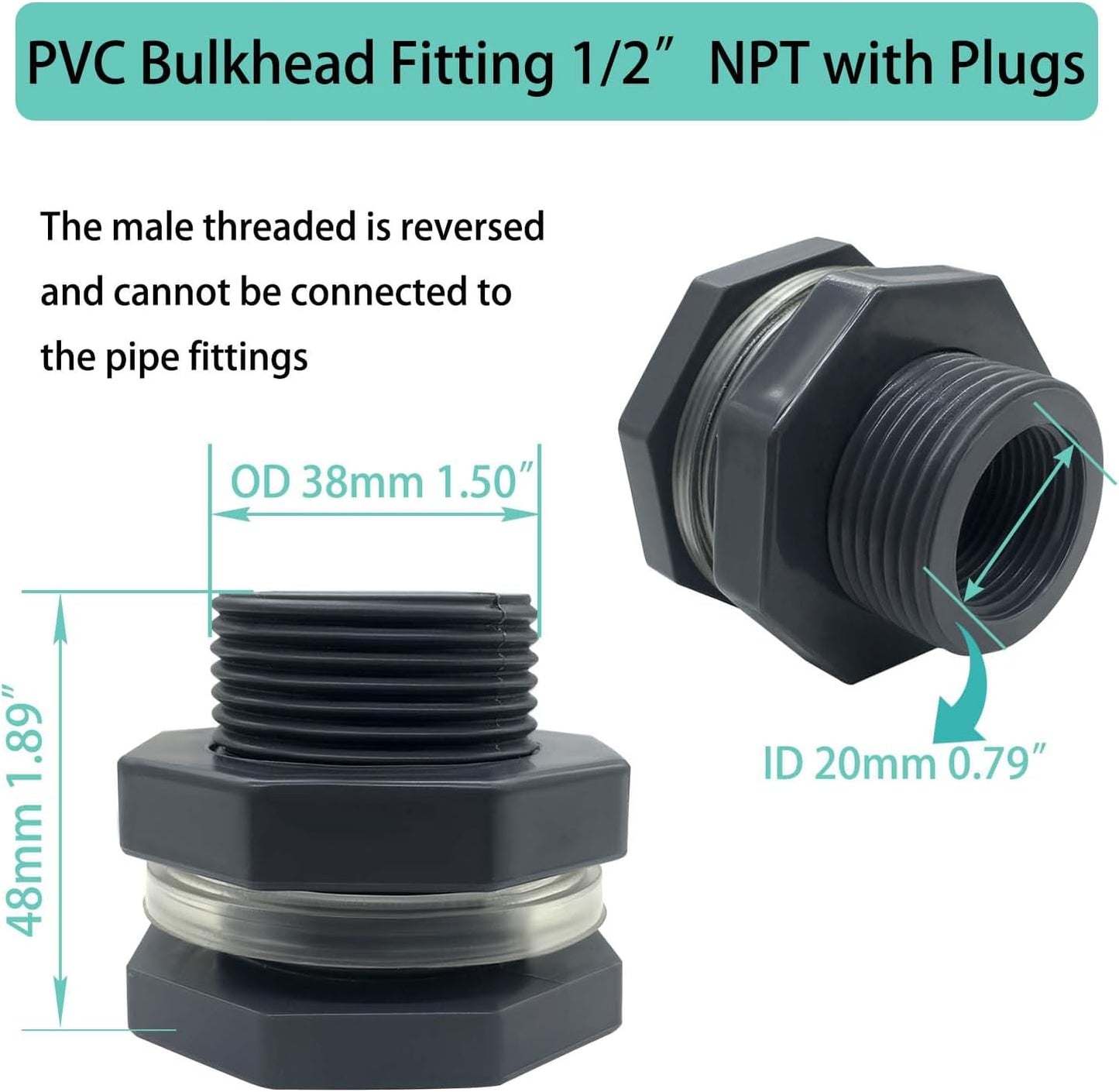 Adaptador PVC NPT1/2 4 Pzas con tapones
