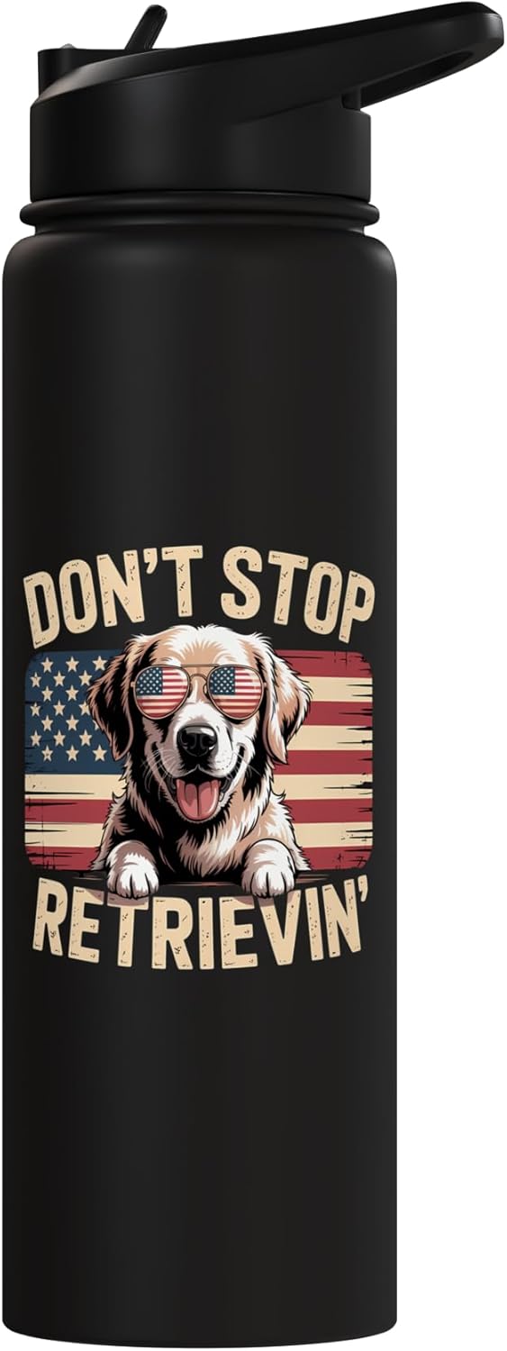 Botella de agua acero inoxidable perro golden retriever con aislamiento