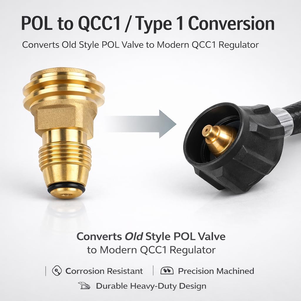 Adaptador tanque propano POL a QCC1 latón parrilla RV