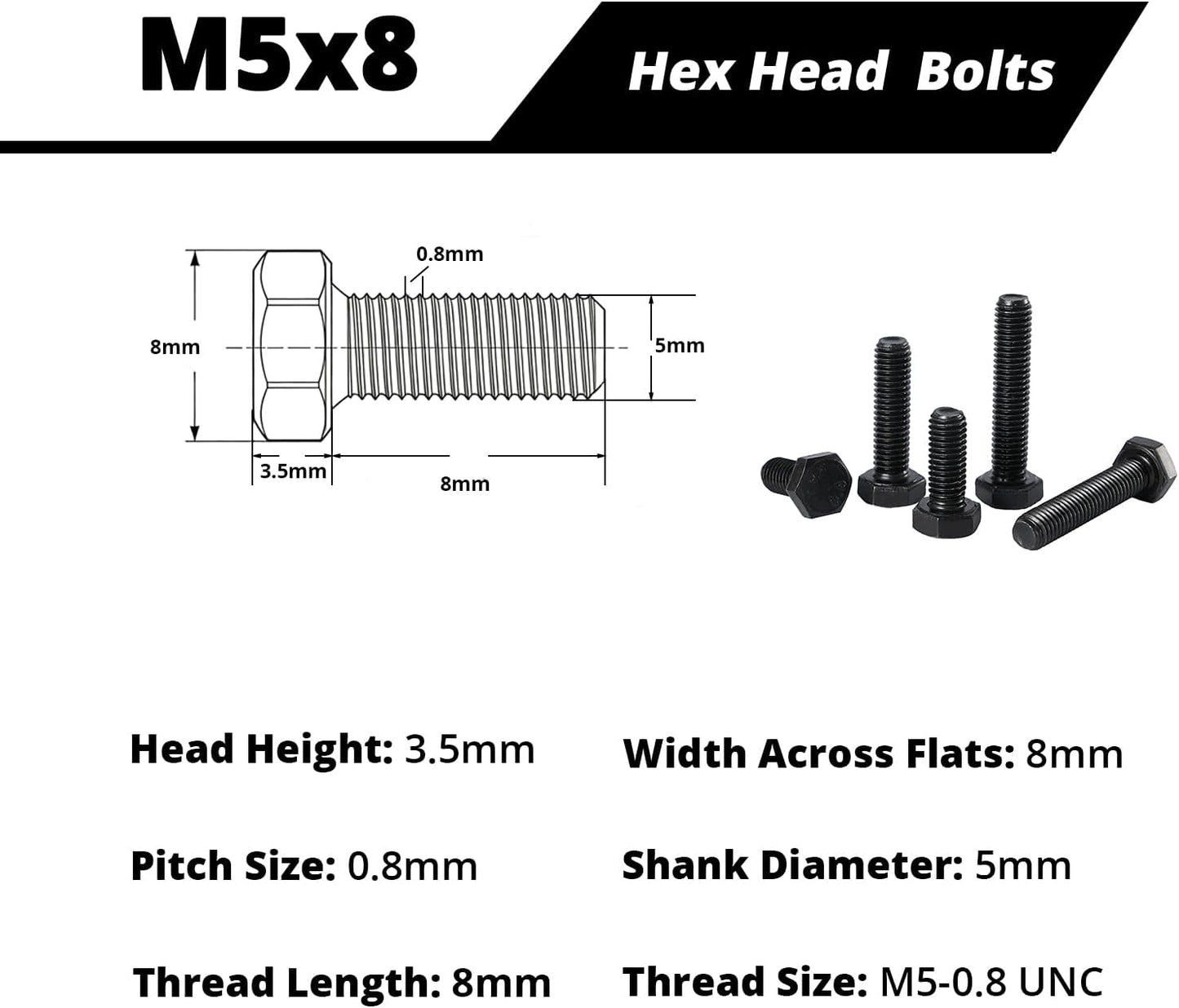 Tornillos M5-0.031 x 0.315pulg acero carbono grado 8.8