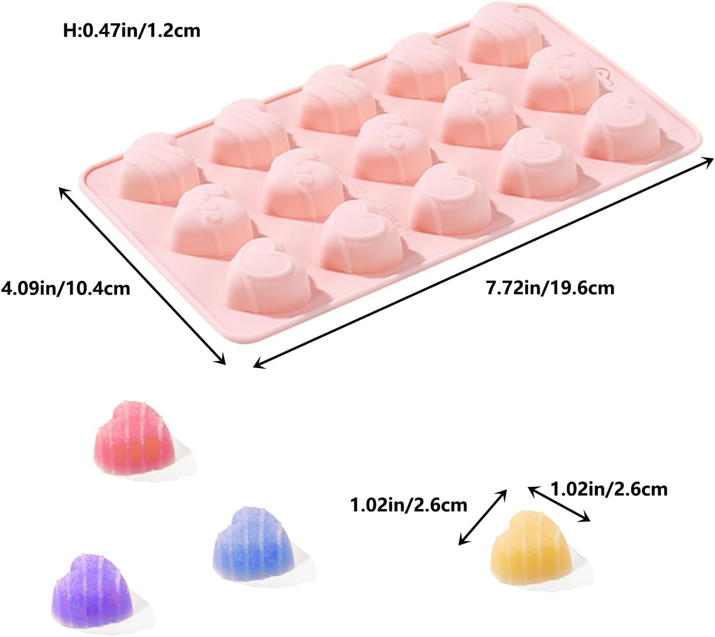 Moldes de silicona en forma de corazón para dulces y chocolate, 3 unidades