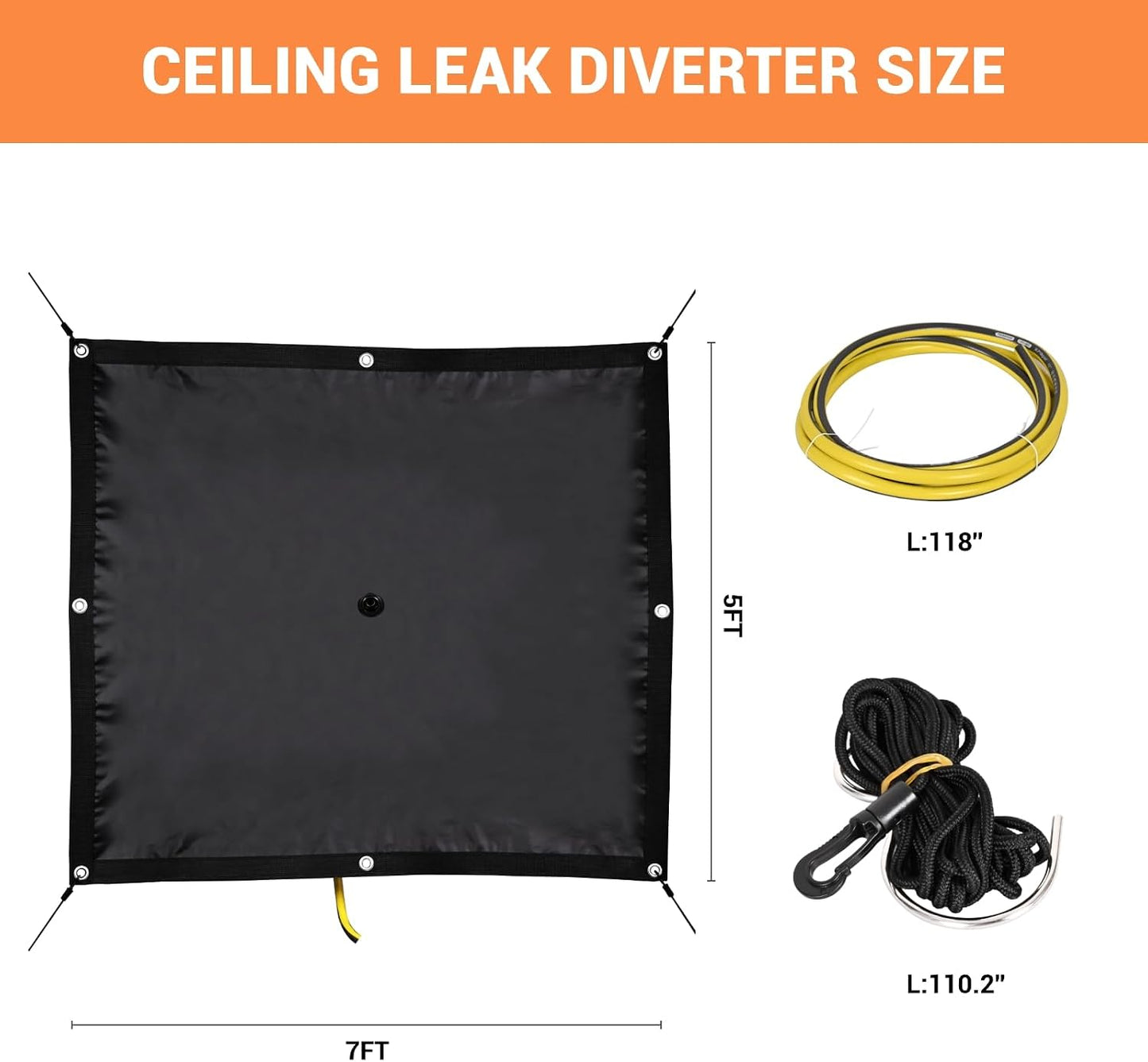 Lona desviadora fugas techo impermeable con manguera drenaje
