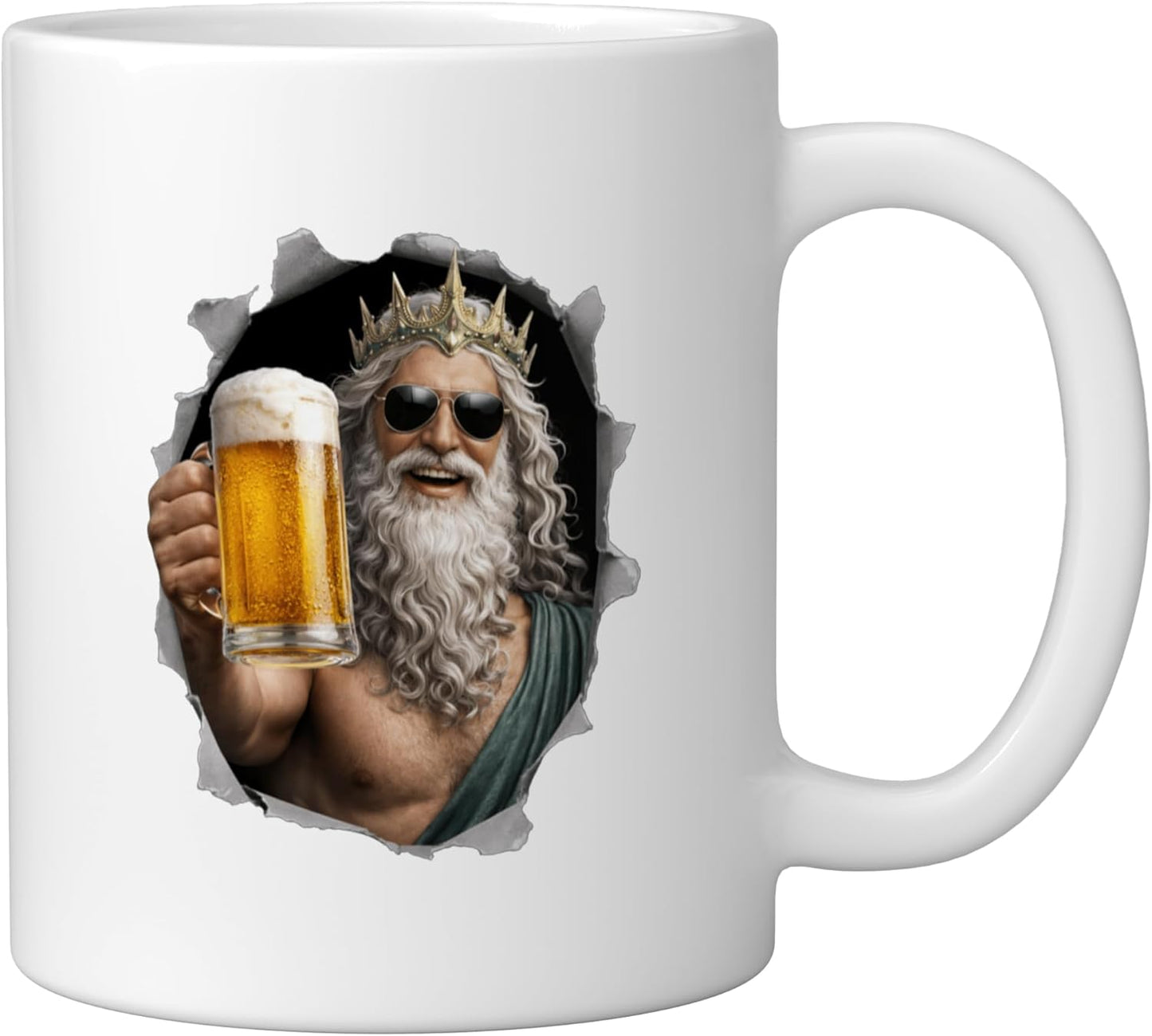 Taza cerámica para cerveza Poseidon Beer, blanca
