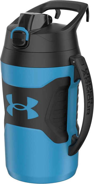 Botella agua 64oz aislada con asa resistente fugas deporte azul