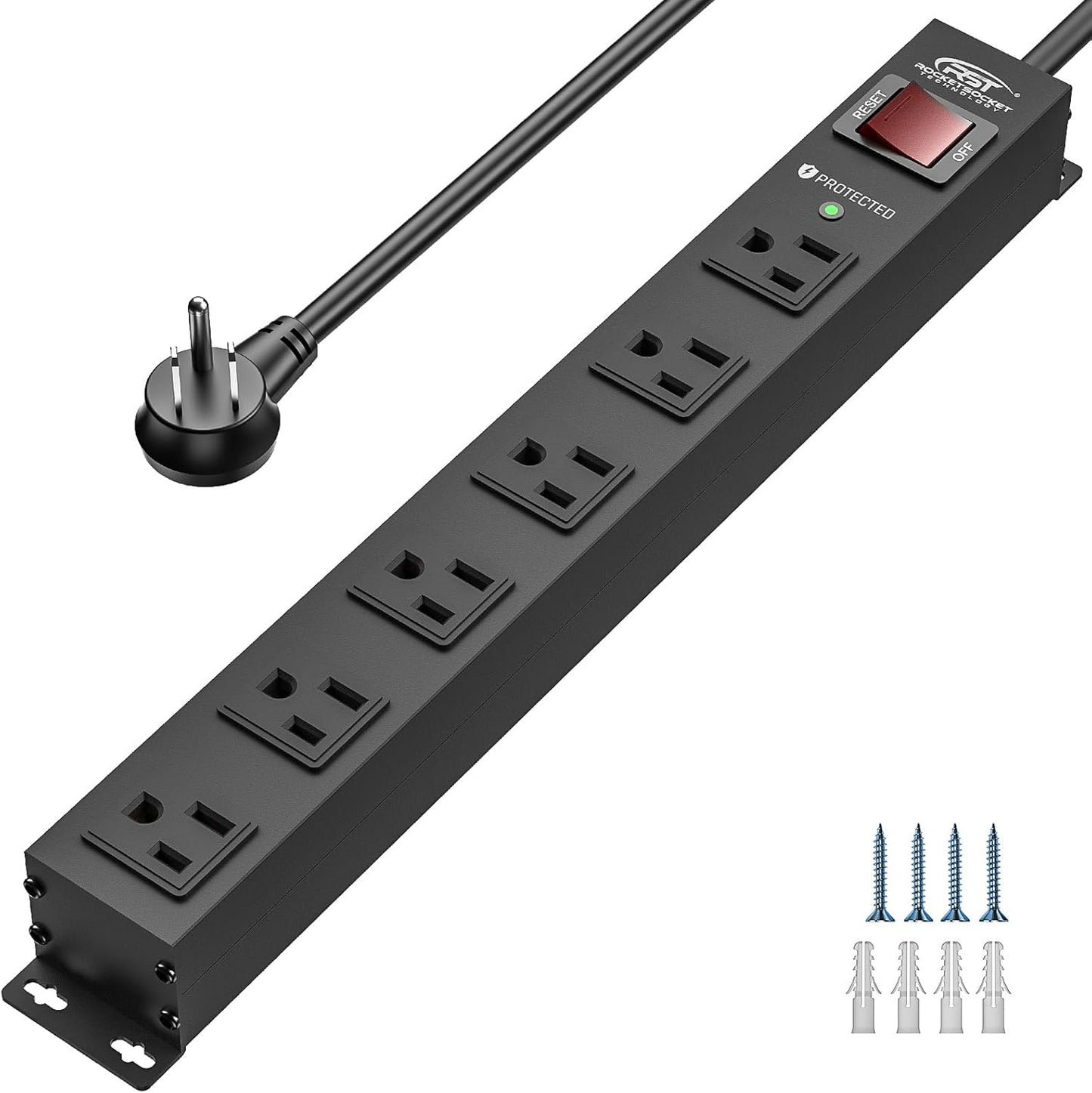 Regleta alimentación 6 salidas metal 15A con protección