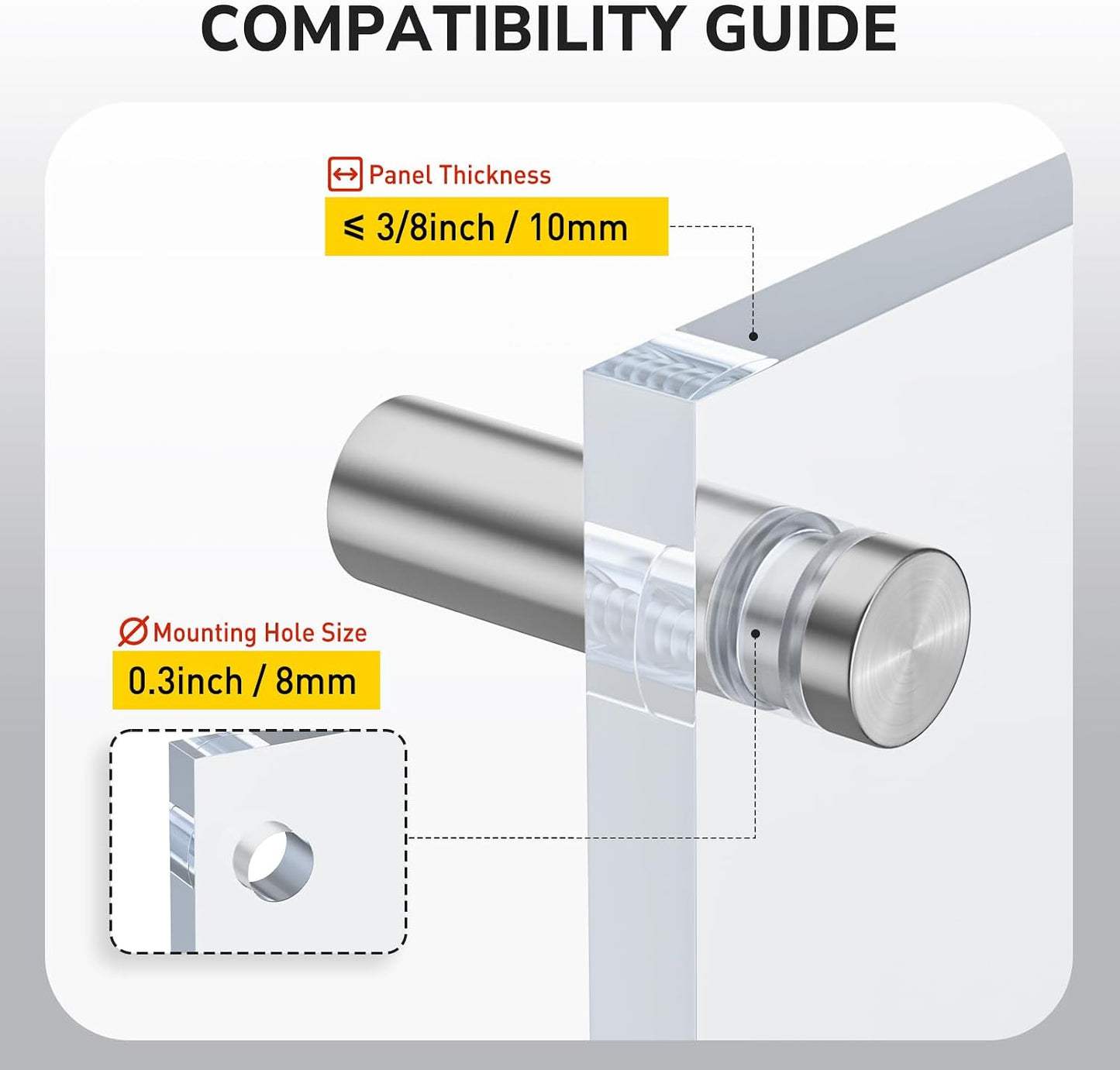 Separadores acero inox 1/2pulg plateado para letreros acrílicos